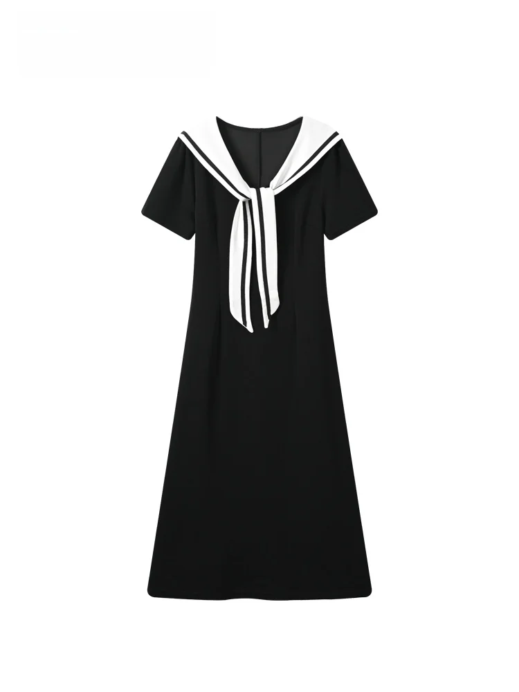 

Summer New Style plus Size Women's Dress Short Sleeve A-Line Skirt School Style Midi Dress Sweet Knot Polyester Fiber