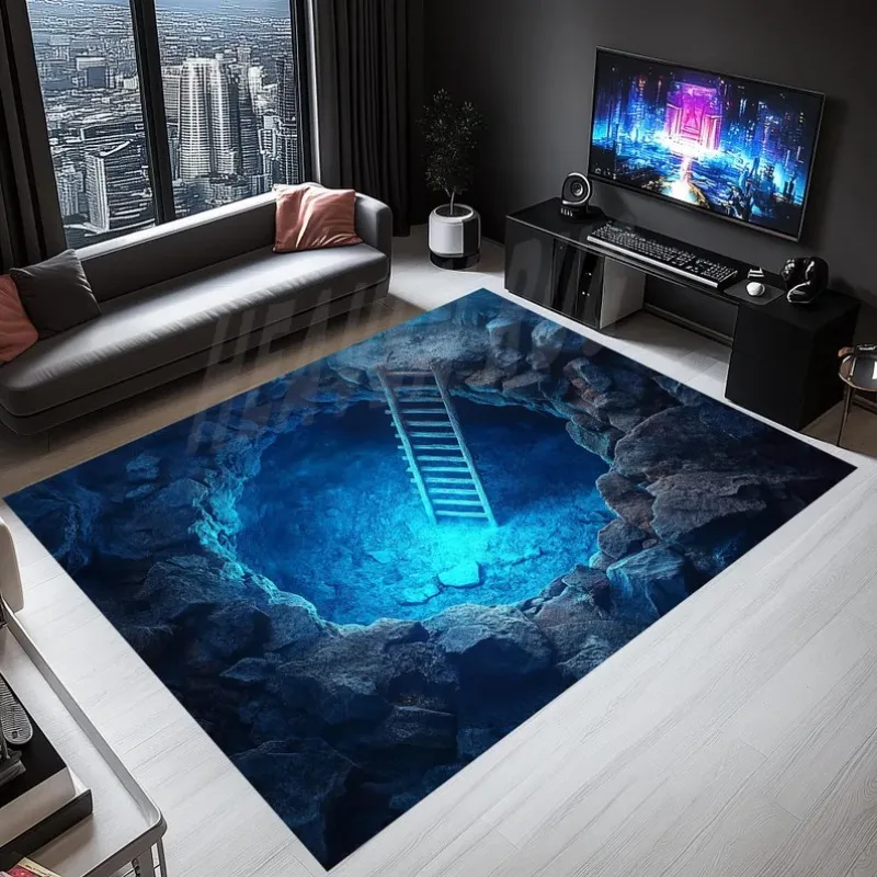3D Koi Pond Area Rug - Realistic Fish Pond Illusion Floormat Ideal for Living Room  Aquatic Pattern Area Floormat  Decor