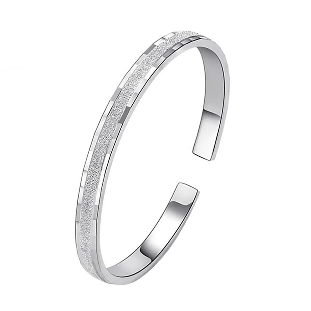 

925 Sterling Silver Frosting Shiny Bangle Women's Bracelets Wedding Luxury Quality Jewelry Accessories Wholesale Free Delivery