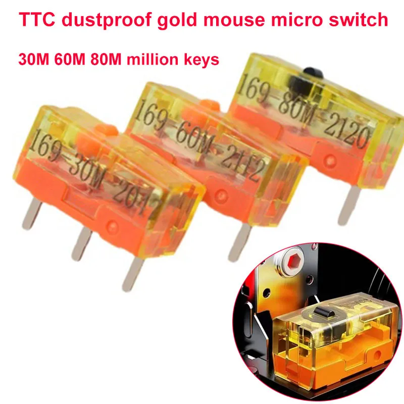 

TTC Dust Resistant Gold Mouse Micro Switch 3Pin Gold Alloy Contacts 30M 60M 80 Million Click Life Buttons for Razer and Logitech