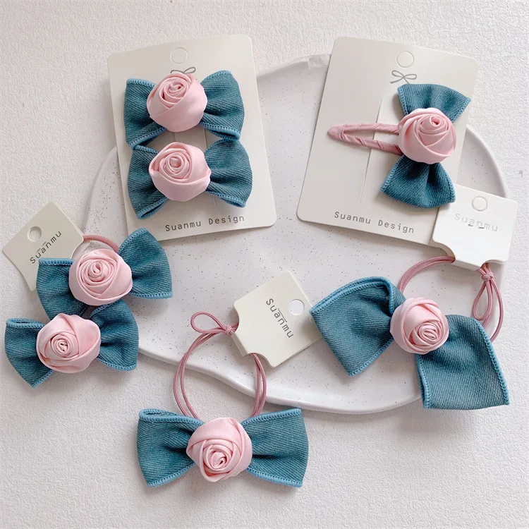 

Romantic Rose Flower Head Band Hair Clip Pink Leaf Hair Ties Girls Headware Kids Rubber Elastic Hair Accessoriesa Headband