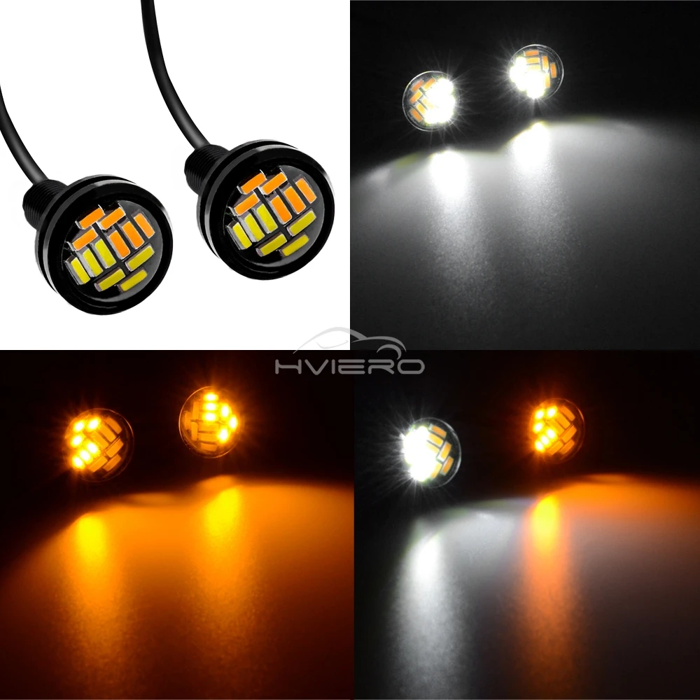 2X 23mm 4014 12Smd Eagle Eye Indicatori di direzione Bianco Giallo Luce diurna Impermeabile Drl Fendinebbia Luci di marcia Spot Backup Auto Motore