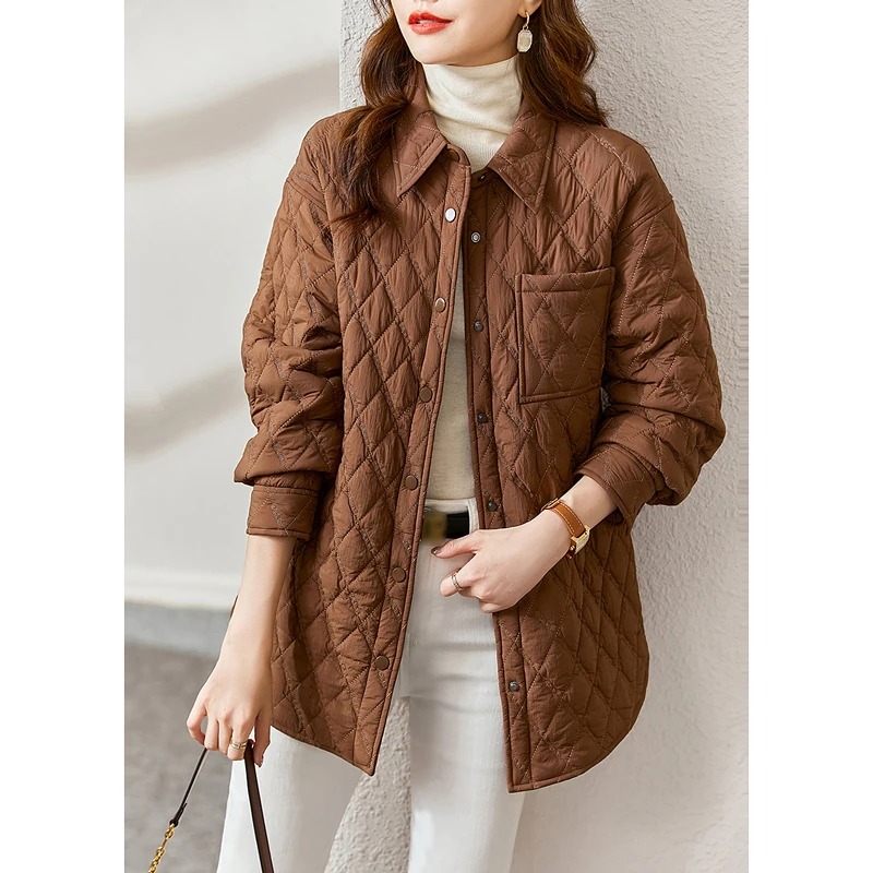 Vimly Warm Shirt Quilted Coat Jacket for Women 2023 Fashion Vintage Polo Collar Long Sleeve Tops Spring Winter Outerwear V6732