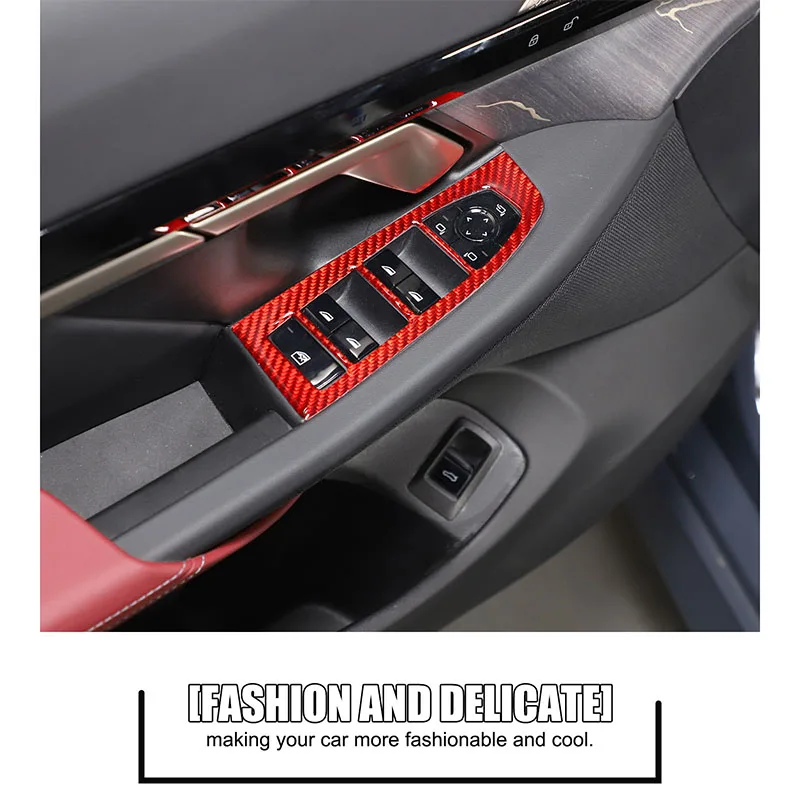 For BMW 5 Series G60 2024+ Red Carbon Fiber Interior Kit Dashboard Console Gear Shift Panel Decoration Cover Trim Stickers