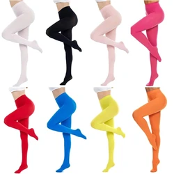 Solid Colored Semi Opaque Footed Tights High Waist Pantyhose Control Top Tights F3MD