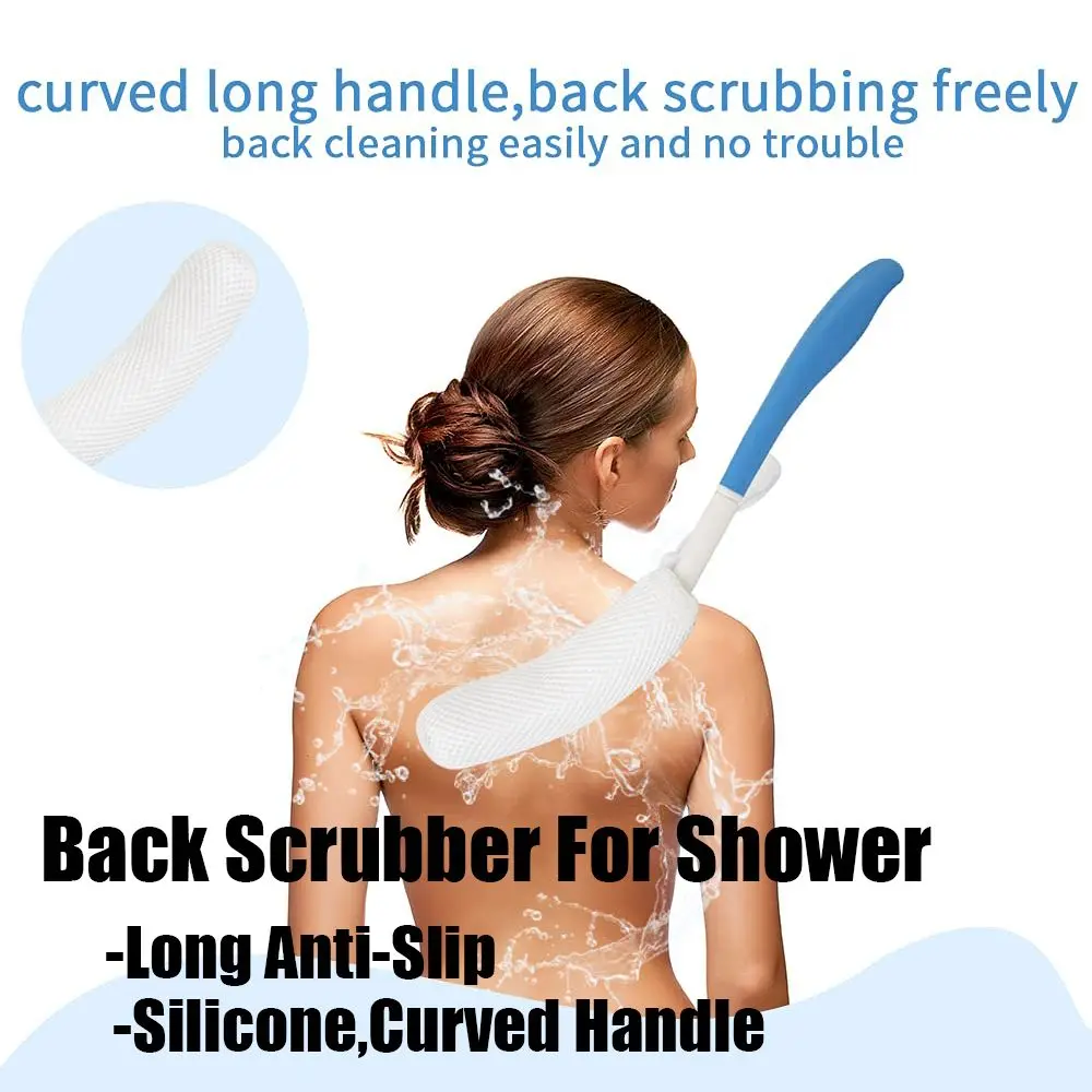 People Bath Sponge Great Ergonomics Suitable For Elderly Silicone Curved Handle Long Anti-Slip Back Scrubber For Shower