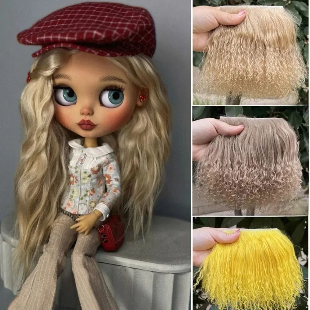 Trendy Mongolia Fur Sheepskin Wool Extensions Curly Texture Hair Row Lamb Fur Pelt Durable Doll Hair Doll Toy Accessories