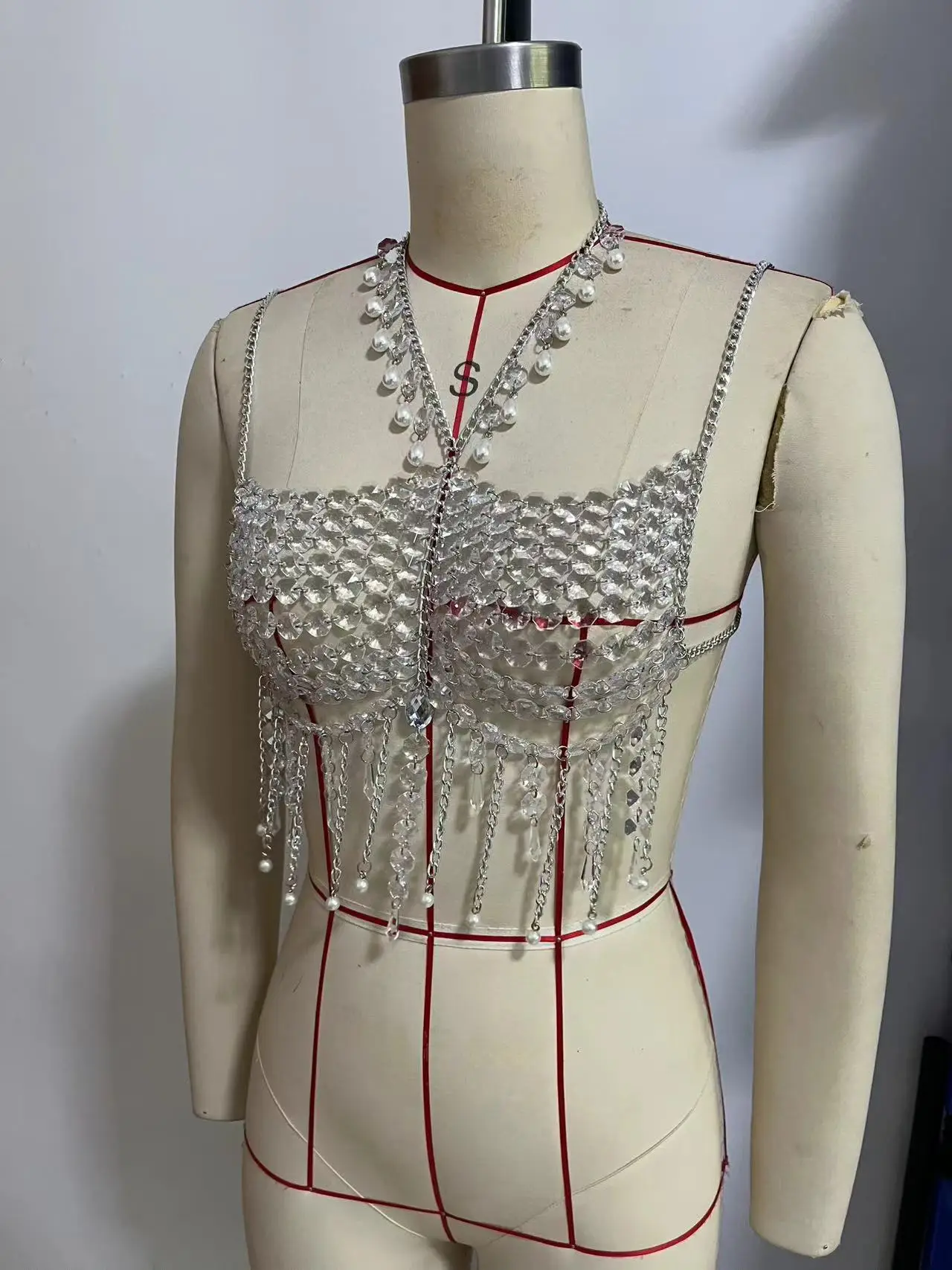Perlen-Strass-Quasten-Body-Top Einheitsgröße Dekoratives Crop-Top für Party, Strand, Konzert, Clubwear, Sommerstile, Neues Crop 2027, Heiß – Detail 5