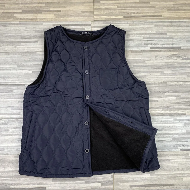 2023 Autumn Winter Men Vest Jacket Single-breasted Quilted Cotton Fleece Warm Gilet Homme O Neck Sleeveless Casual Waistcoat