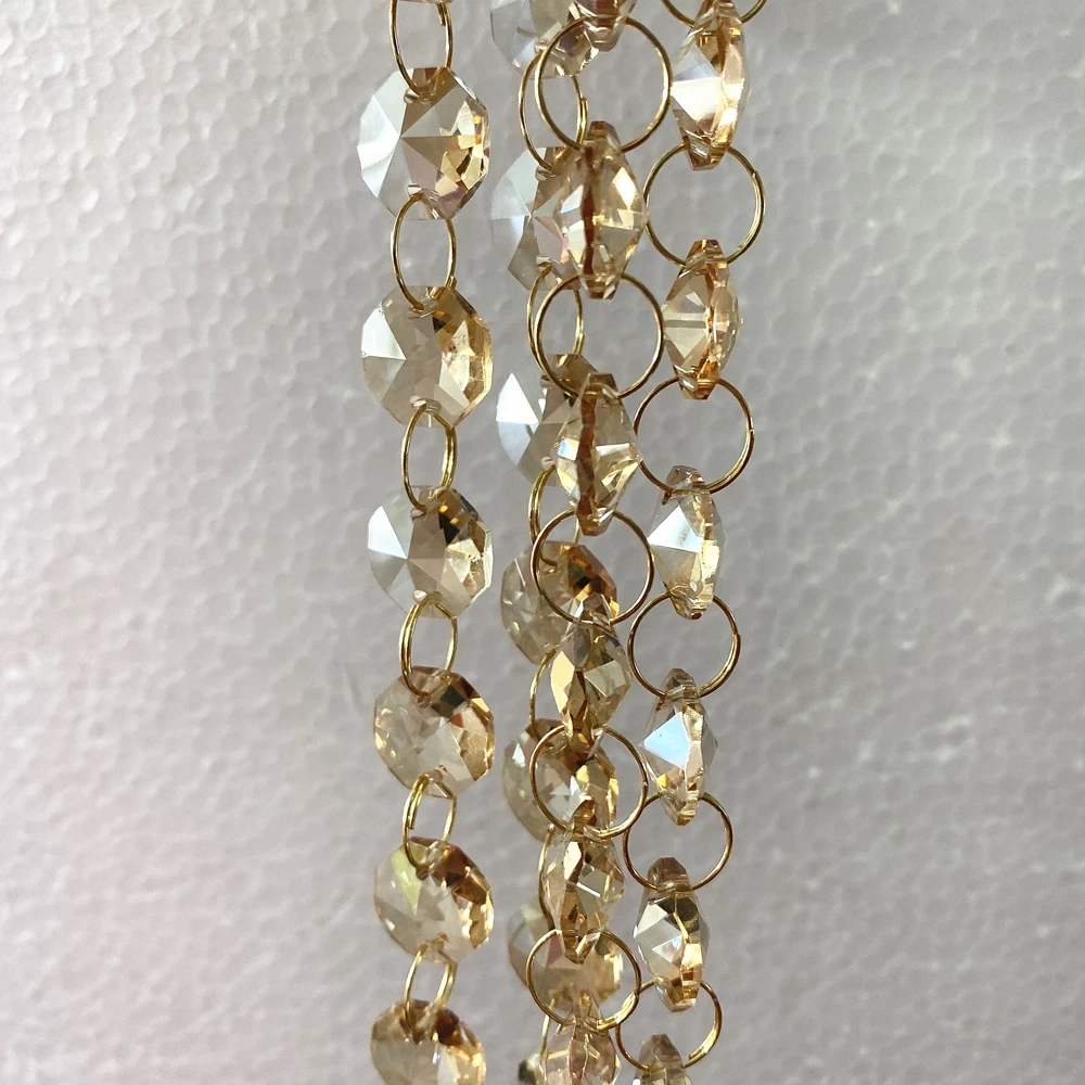 

1 м/10 м/50 м золото шампанское 14 мм хрустальные восьмиугольные бусины цепочка подвесные нити гирлянды для штор дома свадьба украшение фэншуй