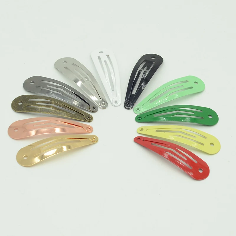 

50PCS 5cm Tear Drop Hole Plain Metal Snap Clip for Women Girls Hairpins DIY Hairclips Lead free Nickle free