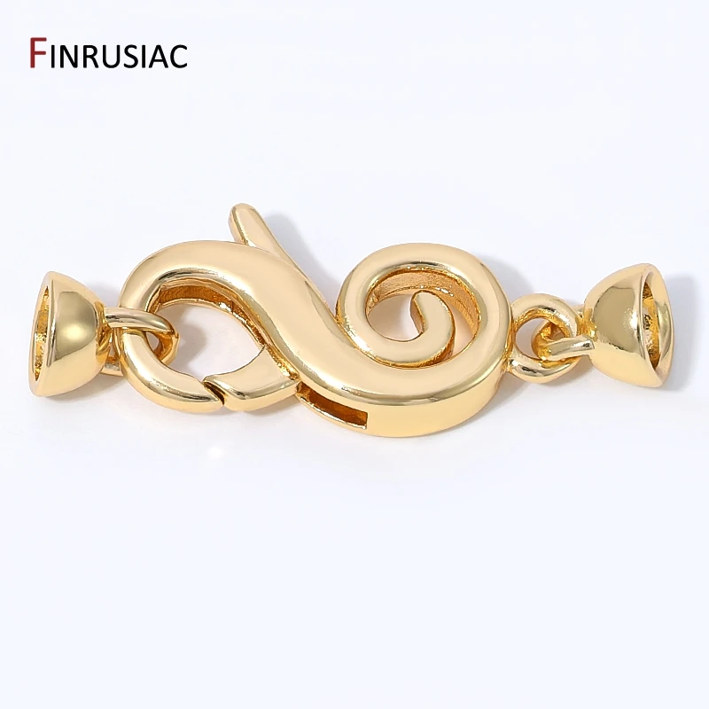 14K Gold Plated Brass S Shape Lobster Clasps Connector,Jewellery End Caps Fastener Lock Clasp For DIY Jewelry Making Accessories