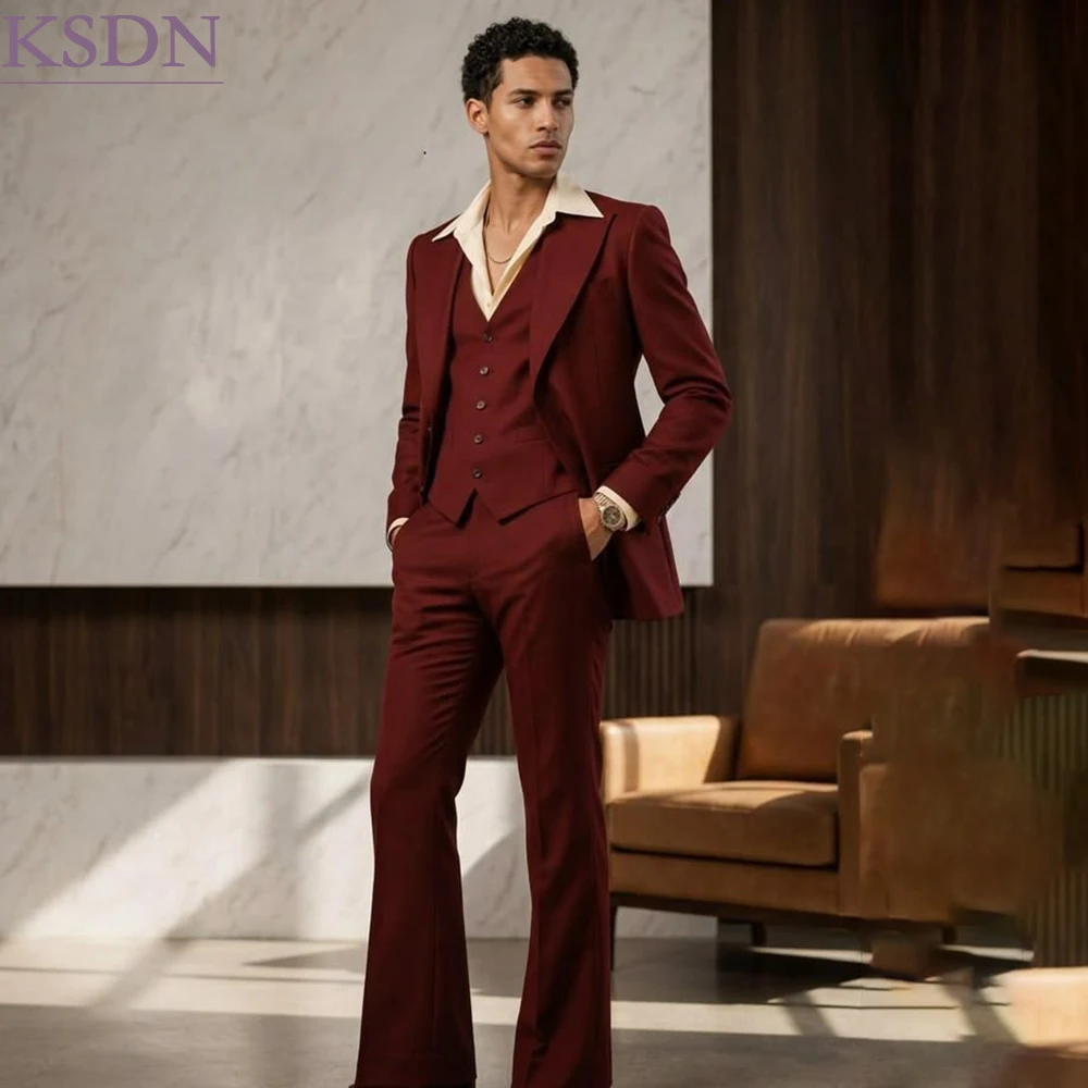 Soli Color Men's 3 Piece Suits Formal Wedding Single Breasted Peak Lapel Blazer Luxury Jacket Pants Vest Full Sets Terno