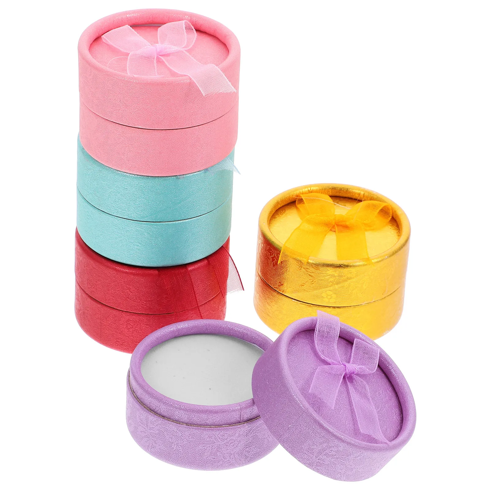 

5Pcs Round Jewelry Storage Box Set Size S 5Cm Diameter Paperboard Foam Bowknot Decor for Ring Earring Ear Studs Gift Packing