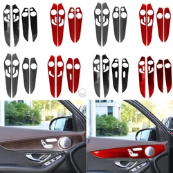 4Pcs Soft Carbon Fiber Interior Door Decoration Panel Cover Trims For Mercedes Benz C GLC Class W205 2014-2020 Car Accessories