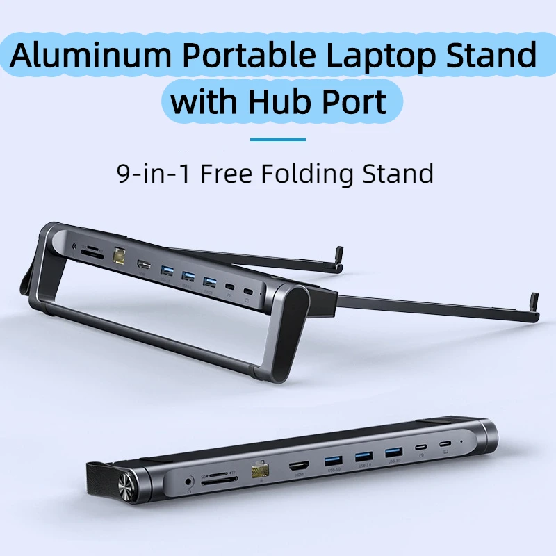 New Aluminum Alloy Computer Stand Folding PD Fast Charging with Hub Port Docking Station Laptop Stand with Network Port