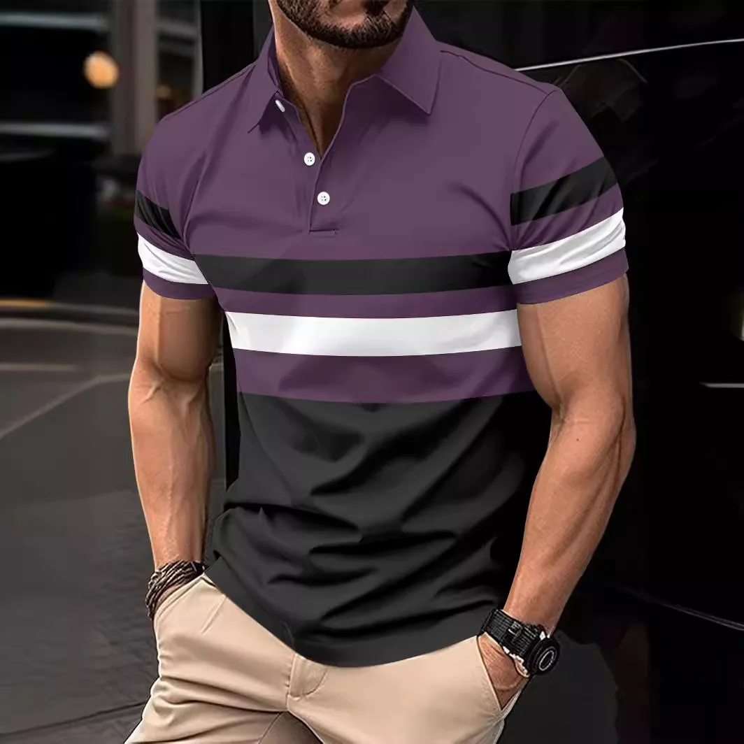 

The New Men's POLO Shirt Features A Stylish Striped Lapel Button A Sporty And Casual Outdoor Lightweight Top With Short Sleeves