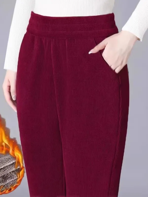 بنطلون مستقيم سميك بخصر مرتفع مبطن بالصوف الدافئ للنساء، بنطلون كاجوال على طراز الهارلان للخريف والشتاء، أزياء عصرية بمقاسات ...