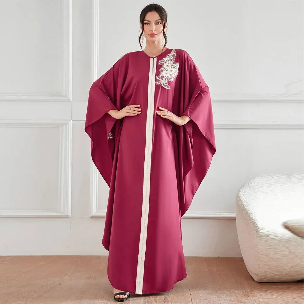 Women Eid Muslim Abayas Appliques Party Dress Batwing Ramadan Morocco Long Robe Dubai Abaya Patchwork Kaftan Elegant Loose