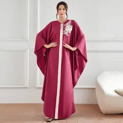 Donne Eid musulmano Abaya Appliques vestito da partito Batwing Ramadan marocco abito lungo Dubai Abaya Patchwork caftano elegante sciolto