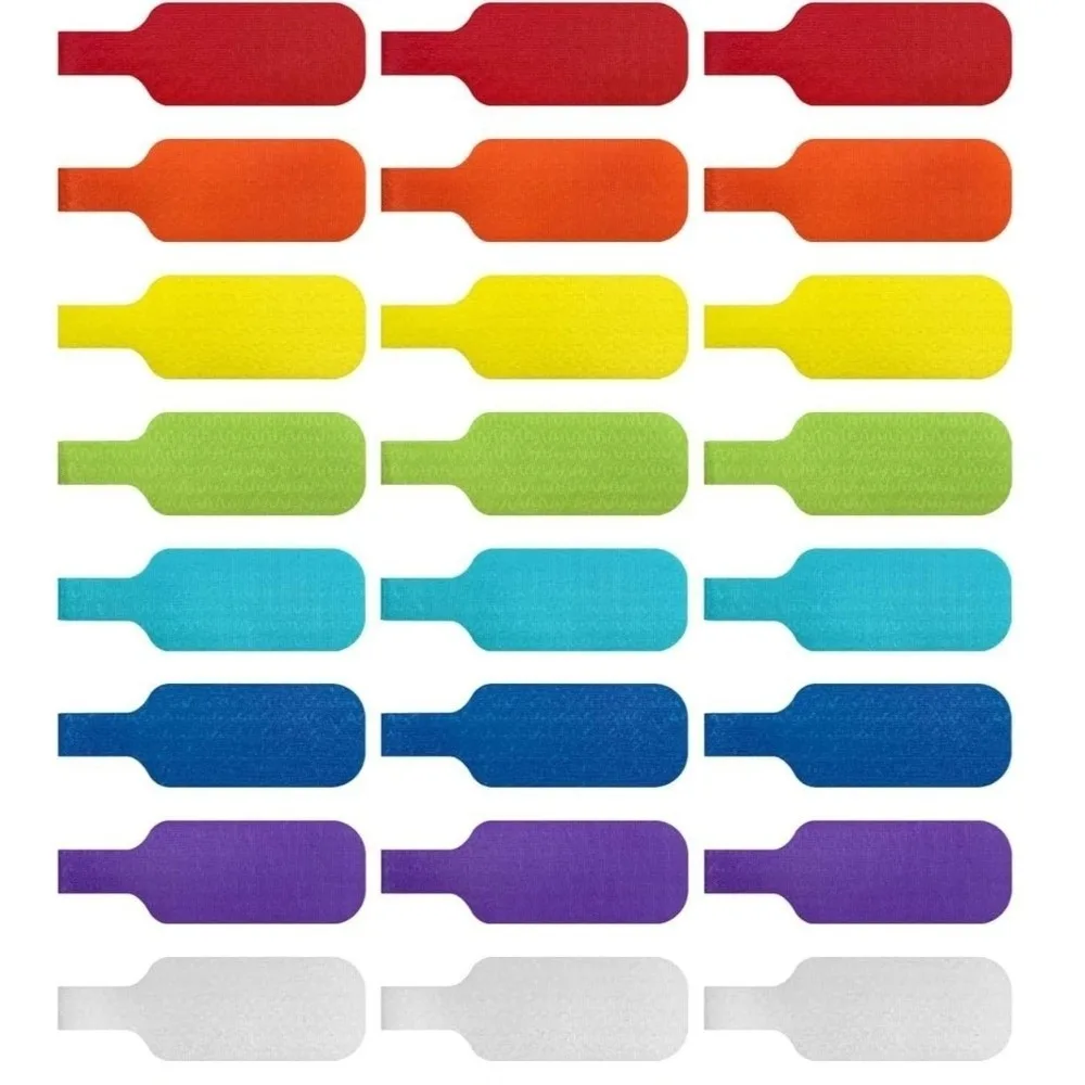 Etichette per cavi autoadesive impermeabili da 24 pezzi Organizzatore di cavi da tavolo in nylon riutilizzabile Etichette per cavi durevoli color arcobaleno