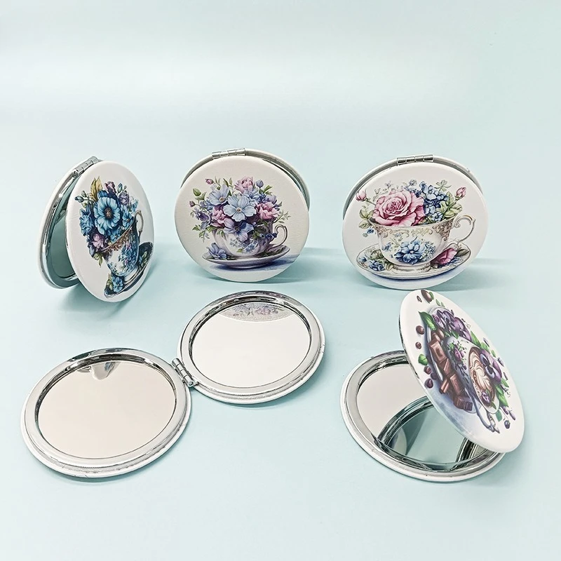 Espelho de maquiagem portátil dupla face mini portátil bolso dobrável espelho de maquiagem redondo para viagens beleza ferramenta cosmética