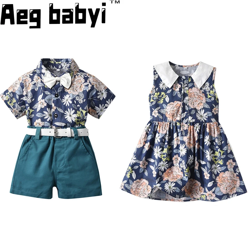 

Kids Clothing Family Matching Outfits Casual Brother and Sister Toddler Matching Sets Boys Gentleman Suit + Baby Girls Dresses