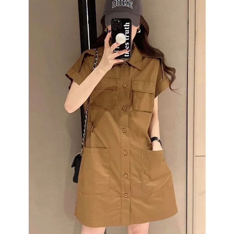 

Женская винтажная рабочая юбка больших размеров, летняя, свободного кроя, скрывающая недостатки фигуры, миди, модная, на пуговицах, прямого силуэта