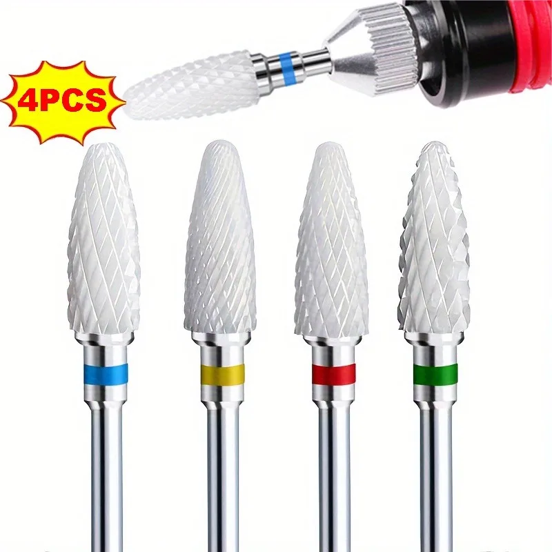 3/32'' Kit-4 Ceramic Nail Drill Bits Set，Smooth Rotation, Low Vibration Electric Nail File Attachment Kit for Manicure Pedicure