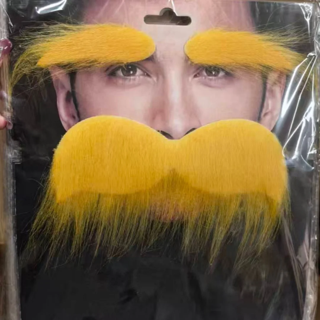 Yellow Old Man with Long Beard Party Costume Supplies Fake Beard Props Simulation Fake Beard and Eyebrow Set