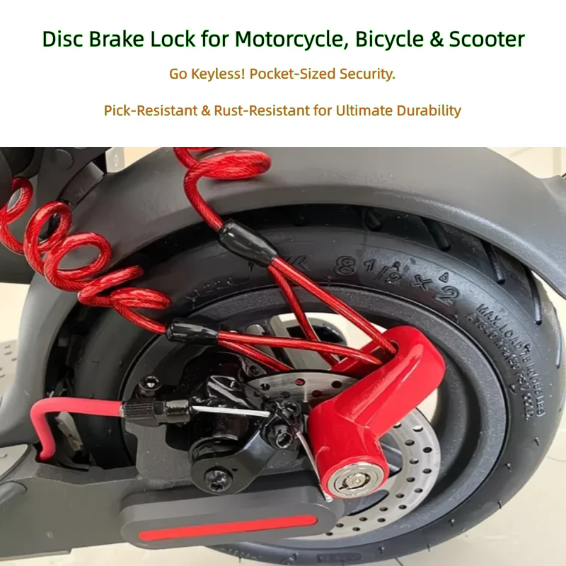 Anti-Theft Motorcycle Disc Brake Lock | Heavy-Duty Wheel Lock for Mountain & Road Bike Security (Includes 2 Keys)