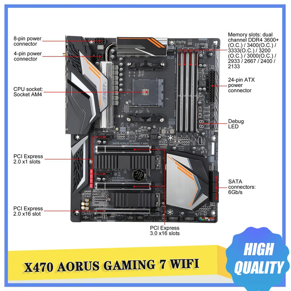 For Gigabyte GA X470 AORUS GAMING 7 WIFI Socket AM4 64GB DDR4 PCI-E 3.0 ATX Desktop Motherboard