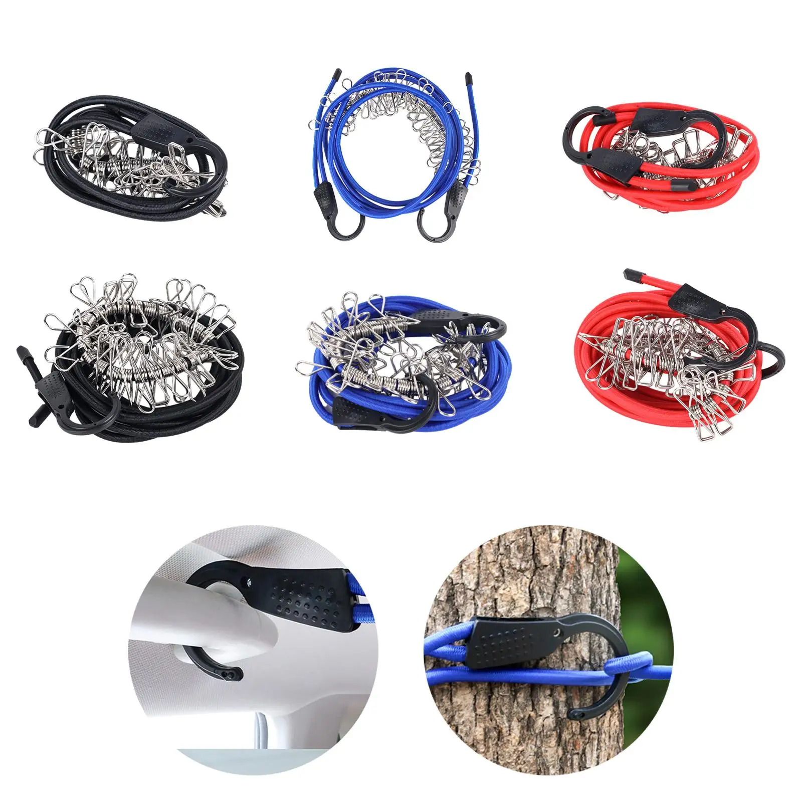 Bungie Strap Easy to Install with Clips Clothesline Rope for Outdoor Camping