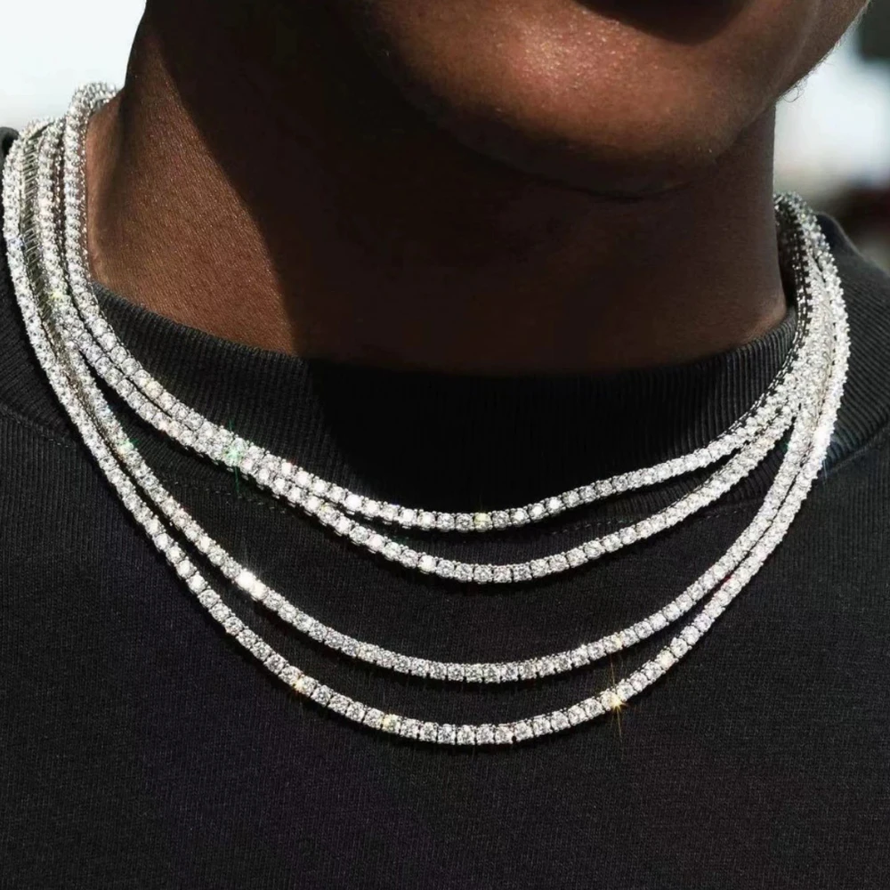2025 Round Cut Iced Out 3MM Ruby Pink Cubic Zirconia CZ Tennis Chain HipHop Top Quality Gold Color Necklace Cool Men Boy Jewelry