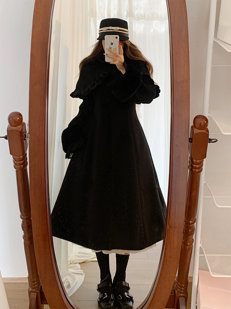 

Ele двубортное шерстяное пальто Bla, женское зимнее новое утягивающее плащ с застежкой талии, шерстяное пальто, длинное свеково-миди длиной