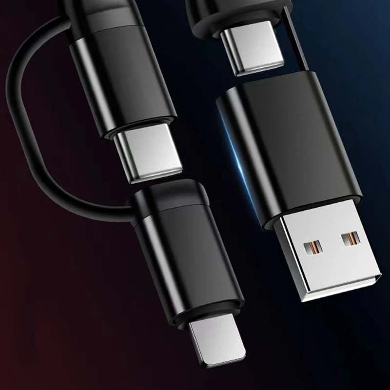 4 In 1 Charging Cable PD Multi-Function Fast Charging Data Cable Type-C To Type-C Charging Cable Phone Charging Cable Black