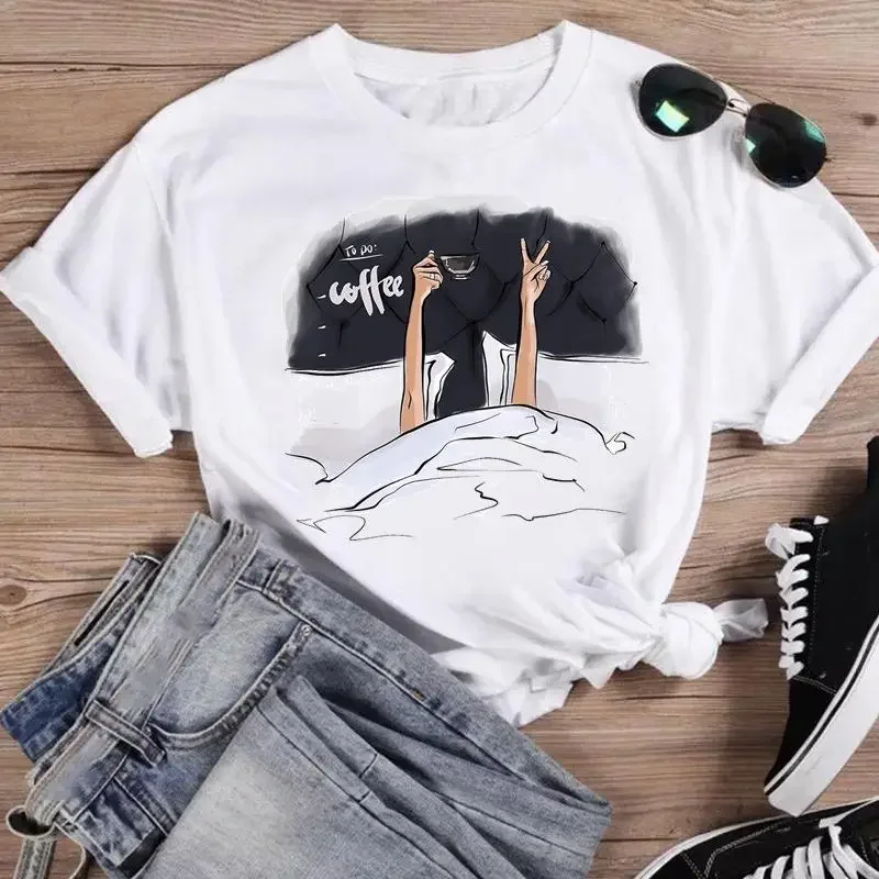 Women Fashion T Shirt Cartoon Shirt Print Summer T-shirts Female Alien Funny Face Lovely Trend Graphic Top Short Sleeve Tee