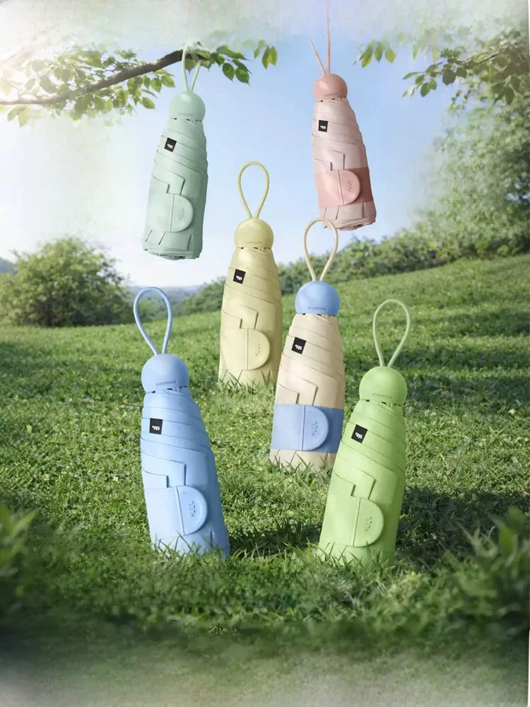 

Portable Capsule Sun Umbrella Women's Sunshade UV Protection Fashionable Macaron Colors Aluminum Pole Four Seasons Use