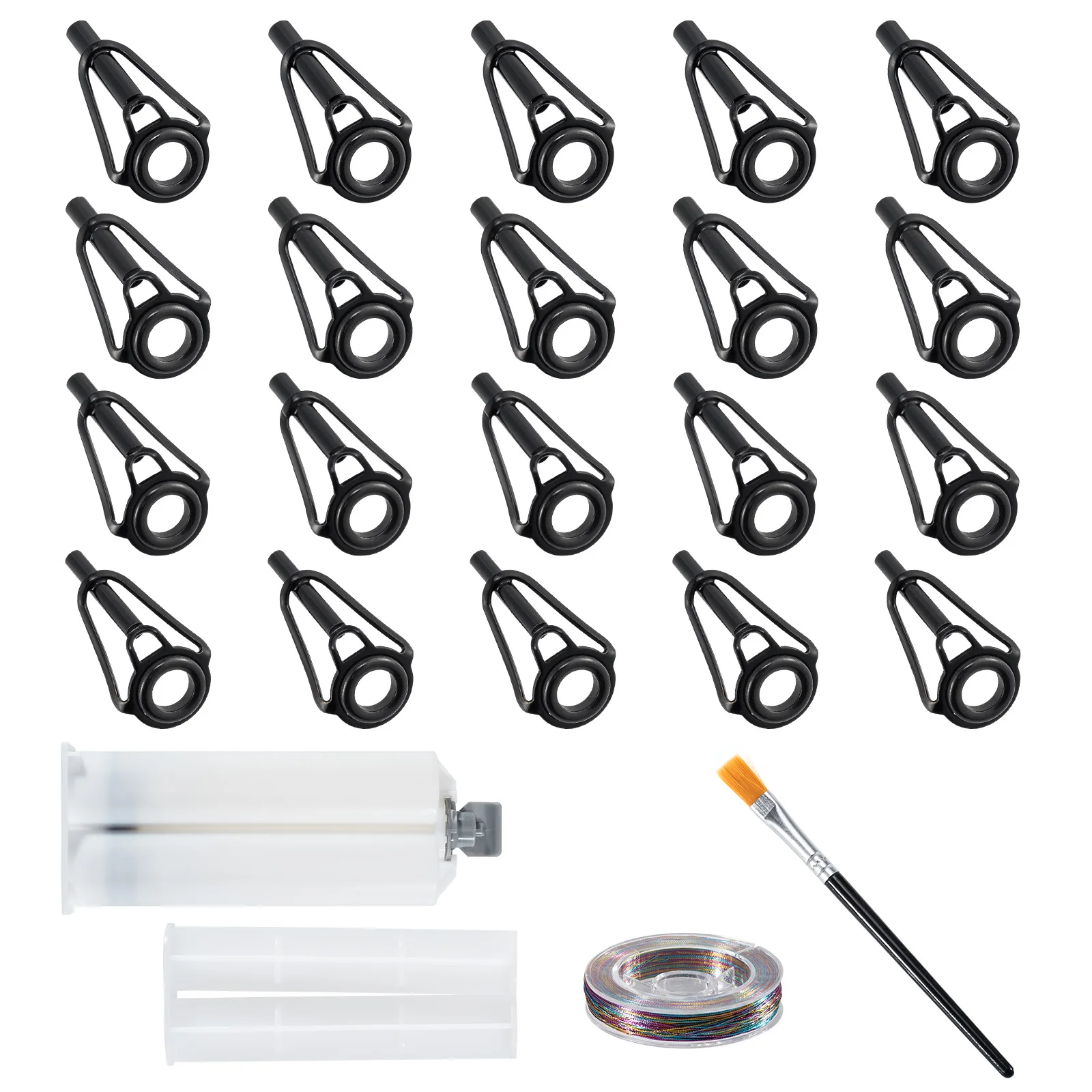 

23pcs Fishing Rod Tip Guides Repair Kit with Glue Wrapping Thread Stainless Steel Frame Ceramic Guide Ring Building Guide Eye