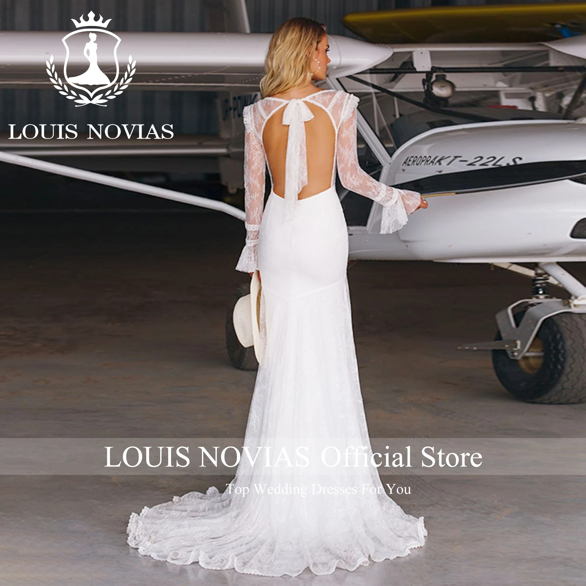 Louis novias ชุดแต่งงานเมอร์เมด2023เซ็กซี่คอวี appliques แขนยาวภาพลวงตา backless ลูกไม้ชุดเจ้าสาว vestidos de nova