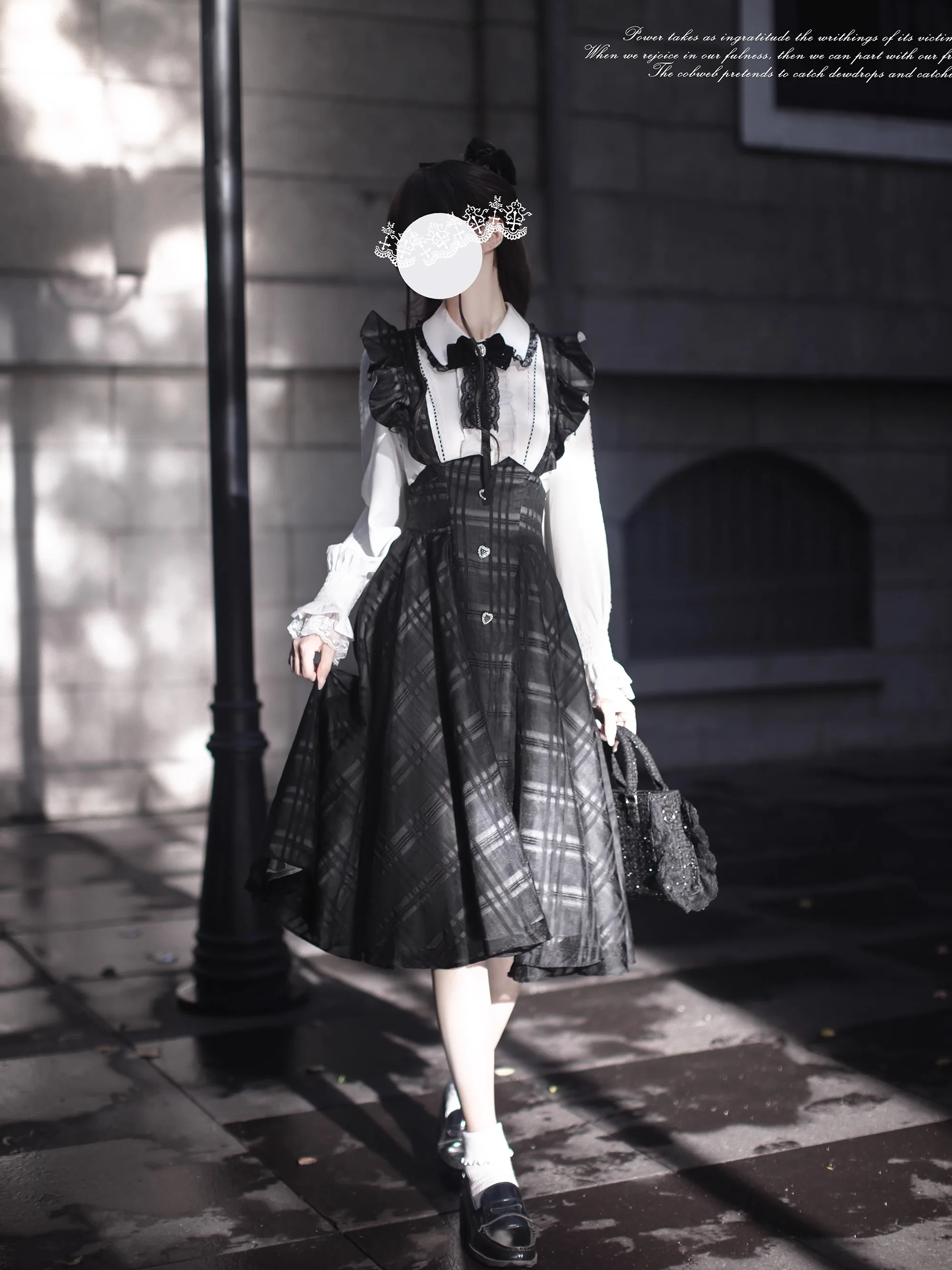 Japanese Mine Mass-Produced Plaid Skirt Set Autumn College Style Sweet Elegant Lolita Long Sleeve Shirt Long Skirt 2-Piece Set
