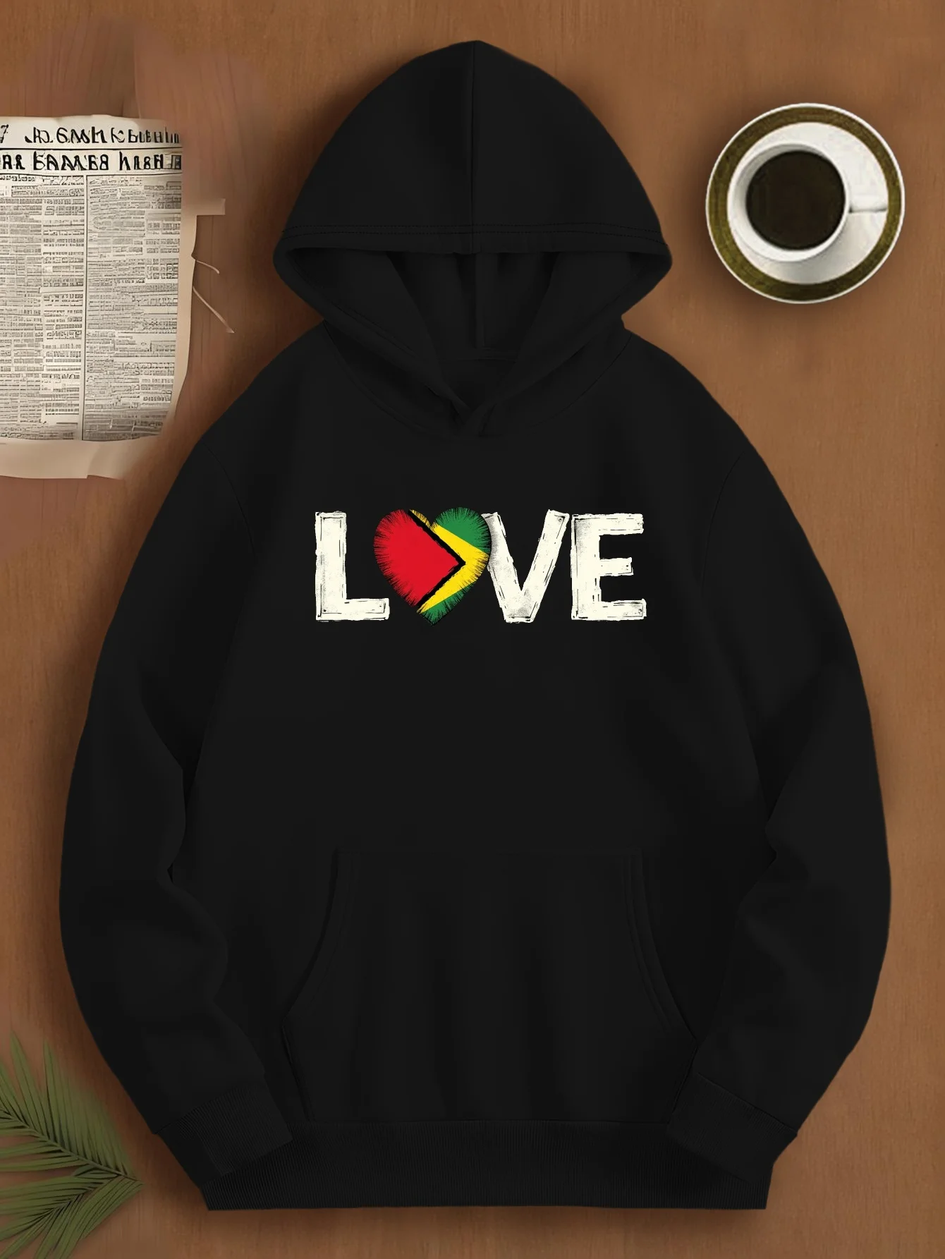 سويت شيرت رجالي بغطاء للرأس بتصميم على شكل قلب من علم غيانا - قميص رياضي مريح بأكمام طويلة #1