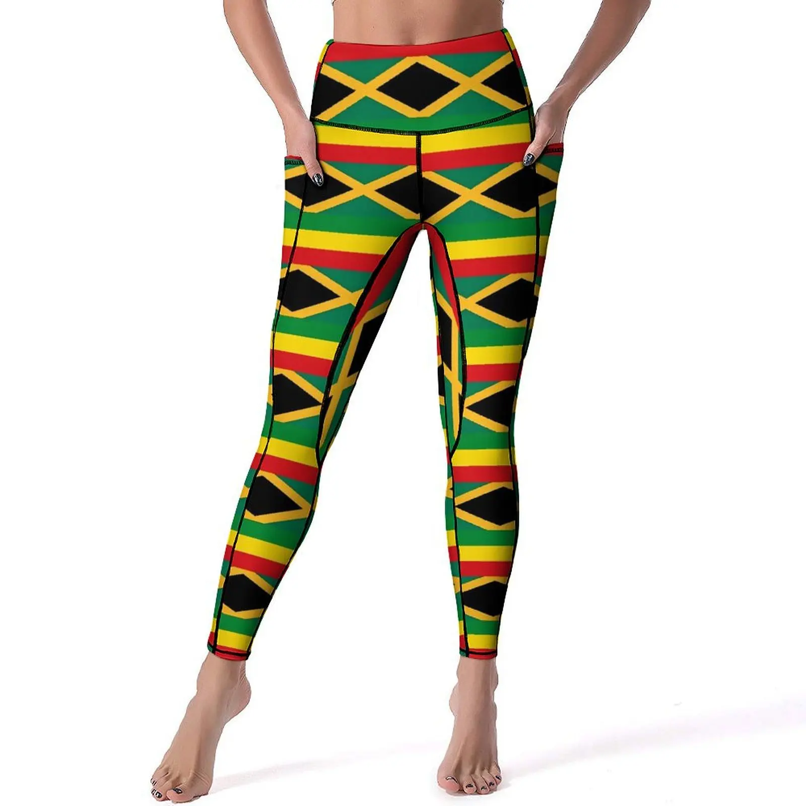 

Jamaica Flag Print Leggings Sexy Flag of Reggae High Waist Yoga Pants Elegant Elastic Leggins Women Workout Gym Sports Tights