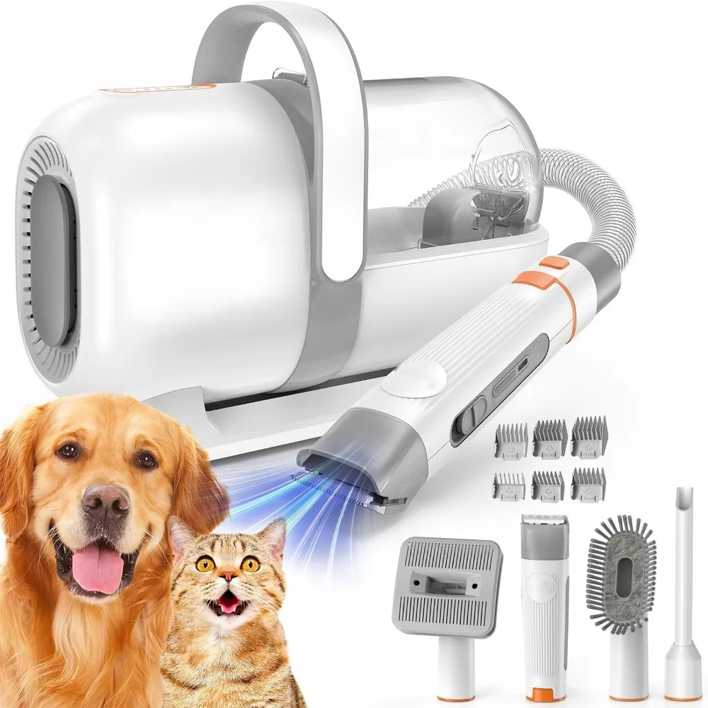 

Dog Hair Vacuum, Professional Pet Grooming Kit with 2L Dust Cap, Low Noise Animal Vacuum Kit, Brush, Trimmer, Deshedding Tools