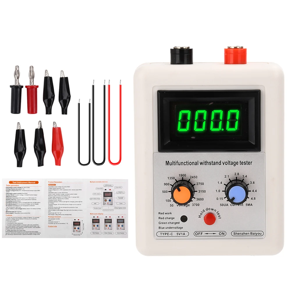 50V-3700V IGBT Voltage Transistor Tester TYPE-C Diode MOS Transistor LED Voltage MOV Withstand Voltage Tester crocodile clip