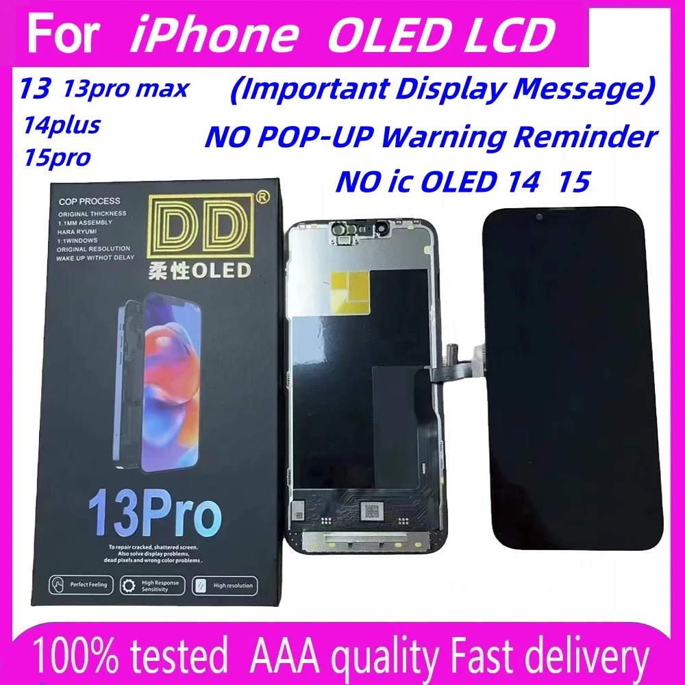 NO IC OLED Display For iPhone 13 14 15 13Pro 14Pro 15Pro Max 13promax 14plus LCD Solve Non-Genuine Screen Pop Up Problem