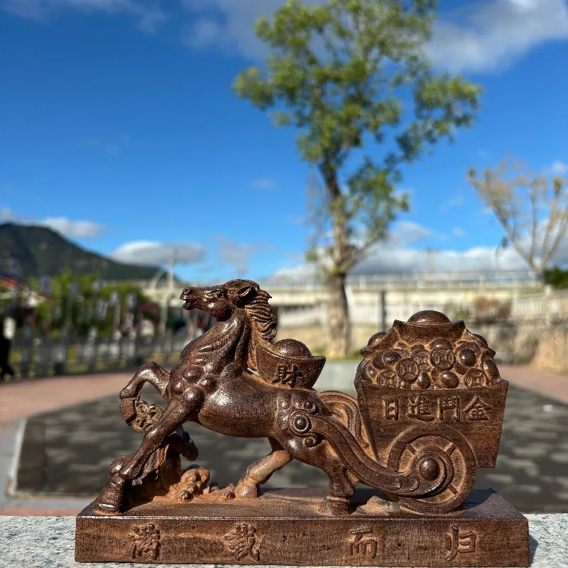 

Hand-Carved Agarwood Horse Statue - "Success Arrives" & "Wealth Returns" - 7.7"x1.8"x4.7"/5.1"x2"x5.9" Home Decor, Feng Shui