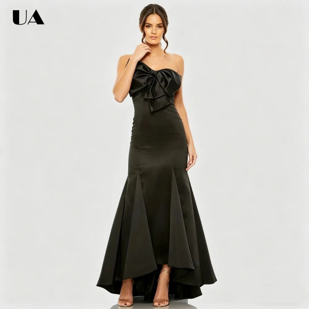 

ULBYANRY Customized Satin Strapless Bow Prom Dresses for Women, Elegant Mermaid Evening Dress, Formal Solid Sleeveless Ball Gown