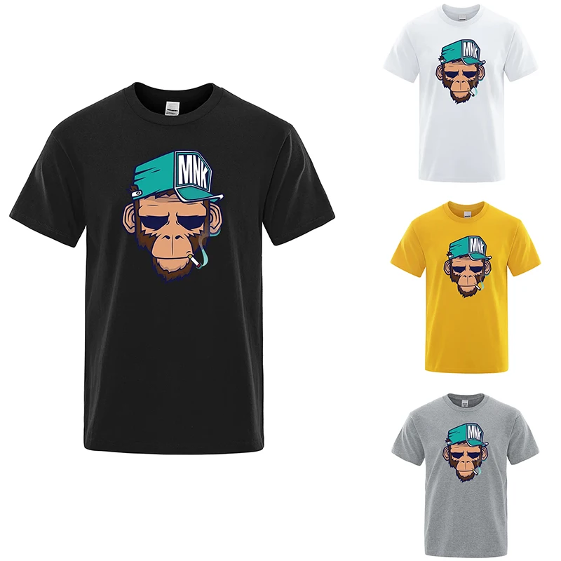 

Новый летний хлопковый топ с рисунком обезьяны для курения, мужская индивидуальная уличная футболка с короткими рукавами, свободная дышащая мягкая одежда