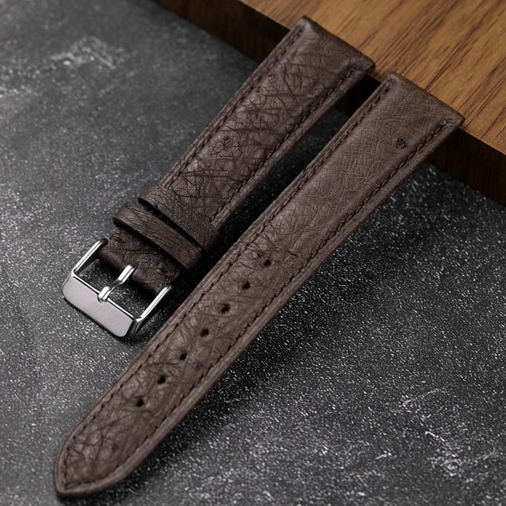 Black Brown Ostrich Leather Strap 18 19 20 21 22MM Soft Leather Watchband Vintage Style Luxury Leather Men Bracelet Handmade